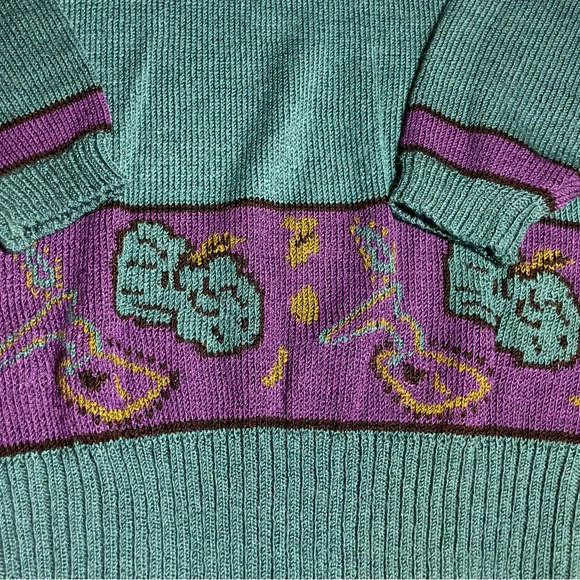 Vtg Catalina Teal Multi Geometric Abstract Knit Pullover Sweater Color Block 80s - Picture 9 of 9